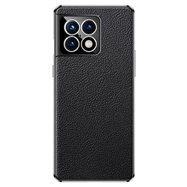 Imagem de GSYH Capa para Oneplus 10 Pro, capa de telefone de couro legítimo fina com proteção de câmera Capa galvanizada à prova de choque e fina capa protetora elegante, preta