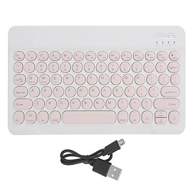 Imagem de ciciglow Teclado Bluetooth sem fio, teclado recarregável ultrafino de 10 polegadas estilo tesoura teclado acessórios para computador capa redonda para smartphones, tablets, laptops (rosa)