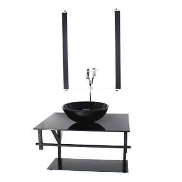 Imagem de GABINETE DE VIDRO PARA BANHEIRO 60CM AP CUBA REDONDA PRETO FULL COM TORNEIRA CROMADA