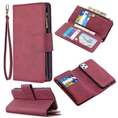 Imagem de Carteira com zíper multi porta-cartões capa de telefone para iPhone 13 12 Pro Max 11 XS XR X 8 7 6 6S Plus Capa traseira de couro, vermelho, para iPhone 13