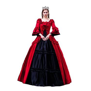 Imagem de CountryWomen Vestido de dama de honra renascentista gótica vestido de baile traje de teatro (feito sob encomenda: medidas (busto, cintura, quadris, altura), vermelho)