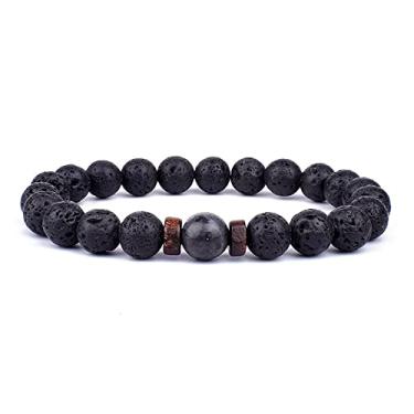 Imagem de Pulseira de pedra vulcânica para homens pulseira de contas de madeira vulcânica de 8 mm corrente de pulso Buda tibetano mulheres homens joias presente novas pulseiras (G)