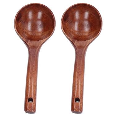Imagem de Colher de pau, concha de sopa de cabo longo 2 unidades de madeira de cânfora para cozinhar(Colher 8cm de largura)