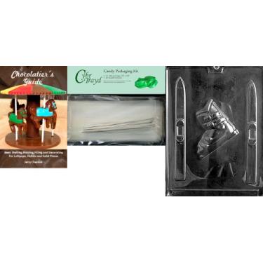 Imagem de Cybrtrayd Molde de chocolate para esquis e botas com pacote de chocolatier, inclui 25 sacos para violoncelo, 25 laços prateados e guia de chocolate