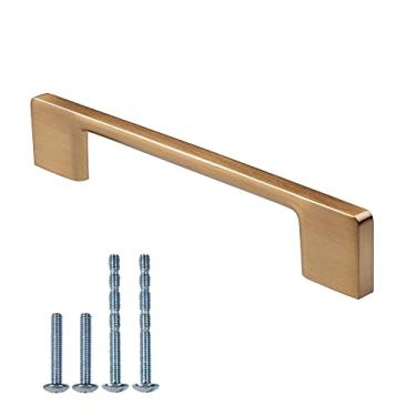 Imagem de Cosnys Pacote com 10 puxadores de armário de bronze champanhe, 5-1/16" (128 mm) furo central do armário cozinha ouro escovado puxadores de armário para gaveta dourados de banheiro puxadores de cômoda
