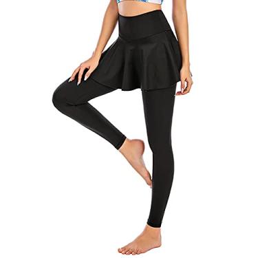 Imagem de Yajun Saias de tênis leggings cintura alta stretch esportes levanta bumbum fitness academia calças para esportes treino golfe hóquei caminhadas, preto, P (cintura: 64m)