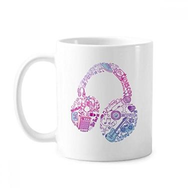 Imagem de Rosa Azul Fone de Ouvido Música Padrão Caneca Cerâmica Xícara Porcelana Café Talheres