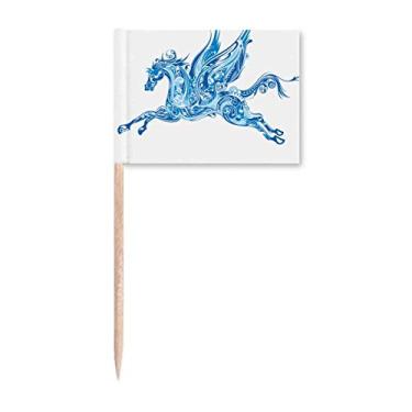 Imagem de Marcador de palito de dente azul arte animal asa de cavalo marcador decoração de festa