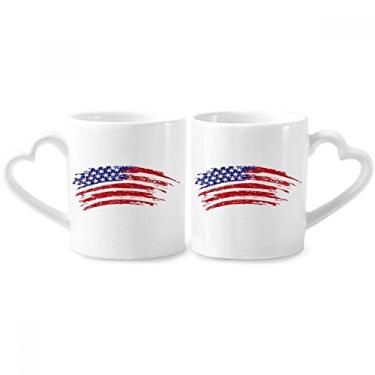 Imagem de Conjunto de canecas de porcelana para casais, bandeira americana, bandeira do país, estrelas e listras, coração de cerâmica