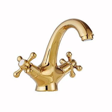 Imagem de LIDON Torneira de pia de banheiro de latão Torneira de alça dupla Banheiro Torneira de furo único Torneira de pia de banheiro Latão antigo Torneira de cozinha antiga Latão para varanda, Preto (Cor: Ouro A)