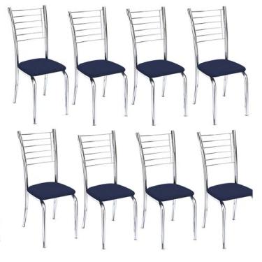 Imagem de Kit 8 Cadeiras Iara Cromada Para Cozinha-Assento Azul-Gat Magazine