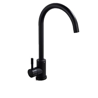 Imagem de Torneira de cozinha fosca de aço inoxidável Deck Torneira de pias Arco alto giratório de 360 graus Misturador quente frio Torneira de água, preto fosco A