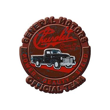 Imagem de Placa de Parede GM Truck Official Team Marrom e Vermelho em Metal - 35 cm