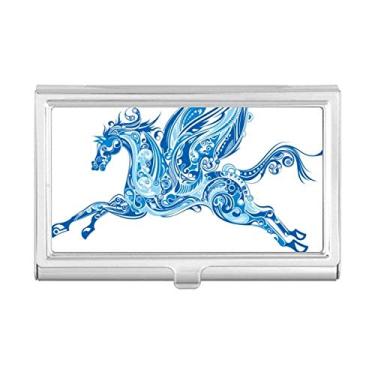 Imagem de Blue Horse Wing Animal Art Grain Porta-cartões de visita com porta-cartões