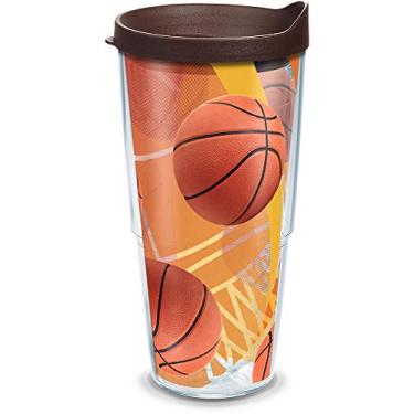 Imagem de Tervis Rede de bolas de basquete e fundo dourado copo com envoltório e tampa marrom 680 g, transparente