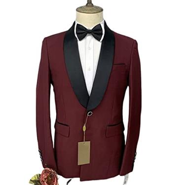 Imagem de Jaqueta masculina de 2 peças, lisa, trespassada, um botão, casamento, paletó de festa, jantar, vermelho, M 48/32)