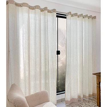 Imagem de Cortina dupla para Sala ou quarto tecido Voil Voal Gaze de linho com forro 4,00 x 2,60 com llhós para varão de até 3 m porta janela moderna