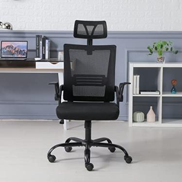 Imagem de YUNDING Cadeira de escritório executiva de malha ergonômica, cadeira de computador com suporte lombar e apoio de braço ajustável, mesa e cadeira de trabalho confortáveis, adequado para escritório de conferência e família (preto)