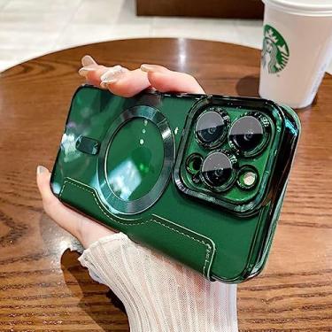 Imagem de ZXDK Capa para iPhone 14/12/11/13 Pro Max com bolso para cartão [compatível com Magsafe] Flip PU couro com revestimento transparente na parte de trás, negócios magnético (verde, para iPhone 14 Pro)