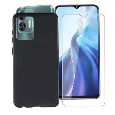 Imagem de AQGG Película de vidro temperado + capa para Oukitel C35 (6,5 polegadas), película protetora de tela de dureza 9H e capa de silicone macio capa protetora de TPU preto - preto