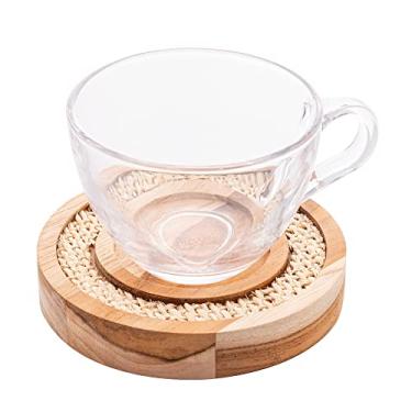 Imagem de Conjunto 6 Xícaras de Chá de Cristal com Pires de Madeira e Sisal Teca 190ml - Wolff Craft