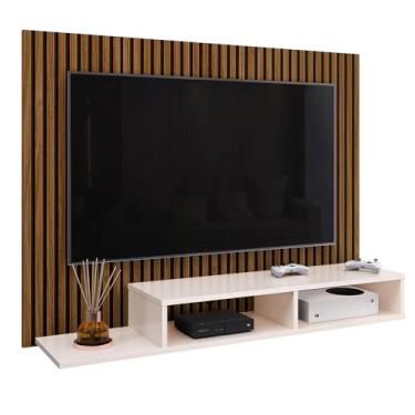 Imagem de Painel TV 40 42 45 47 48 Polegadas Decoração Sala Quarto Estante Dubai Suspensa Nicho Organizador Prateleira Desing Moderno - RPM Móveis (Ripado/Off White)