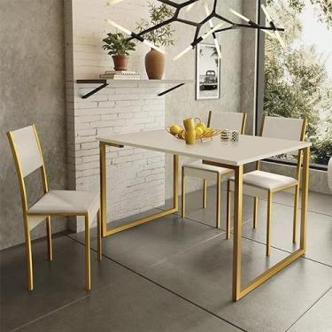 Imagem de Mesa de Jantar e Cadeiras Steel Estilo Industrial Pés em Aço Dourado/off White