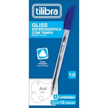 Imagem de Tilibra - Caneta Esferográfica 1 mm, Gliss Azul, Caixa com 12 Unidades
