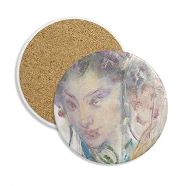 Imagem de Porta-copos de cerâmica Chinese Opera XJJ com pintura a óleo e suporte para caneca, pedra absorvente para bebidas, presente de 2 peças