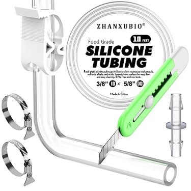 Imagem de ZHANXUBIO Tubo de silicone, tubo de silicone de grau alimentício, tubulação de aquário, tubo de irrigação por gotejamento, tubo de mangueira de silicone puro de alta temperatura para fabricação de vinho caseiro (3/8" x 5/8"-10x16mm, 3 pés)