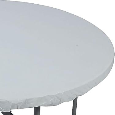 Imagem de Creative Converting Capa de mesa de plástico redonda Stay Pet, 152 cm, branca