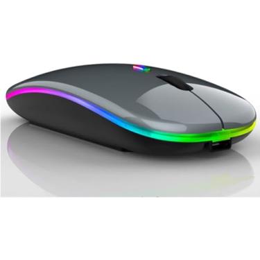 Imagem de Mouse Sem Fio Recarregável Wireless Óptico Led Rgb Colorido Ergonômico Usb 2.4 Ghz Para Notebook Computador Pc Desktop Premium (REALIZA ECOMM®) (Cinza)