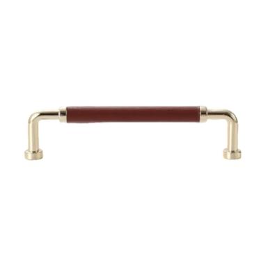 Imagem de Puxadores de couro feitos à mão nórdico liga de zinco móveis maçaneta da porta gaveta botões armário guarda-roupa puxa ferragens de móveis, ouro vermelho 128mm