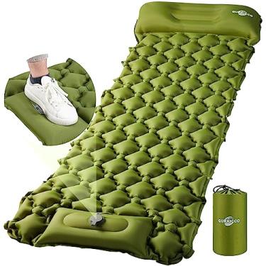 Imagem de GUKKICCO Almofada de dormir ultraleve inflável para acampamento, 203 cm x 63 cm, bomba embutida, ideal para acampamento, caminhadas – Airpad, bolsa de transporte, kit de reparo – colchão de ar compacto e leve (verde)