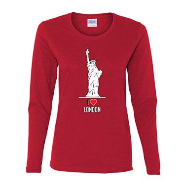 Imagem de Camiseta feminina de manga comprida I Love London Estátua da Liberdade de Nova York, Vermelho, M