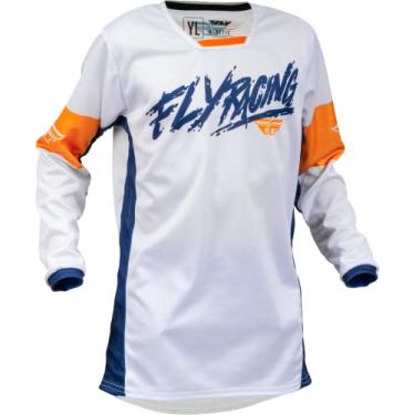 Imagem de FLY Racing Camiseta Kinetic Khaos Juvenil (Branco/Marinho/Laranja, Jovem Grande)