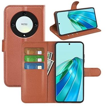 Imagem de XZDWH Capa de telefone para Huawei Honor X9A, couro PU com suporte para cartão de crédito, carteira fina flip com suporte, capa protetora para Huawei Honor Magic 5 lite (marrom)