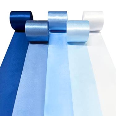 Imagem de Fita de cetim azul Dusty 65,7 yd×1,96 cm de largura fita azul ombré para artesanato faça você mesmo embrulho cartão convite pano de fundo de festa casamento despedida de solteira aniversário noivado chá de panela decoração guirlanda