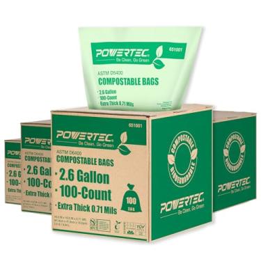 Imagem de POWERTEC 651016 ASTM D6400 sacos 100% compostáveis, 7 litros, 400 unidades, extragrosso 0,71 mils (651001 x 4 embalagens)