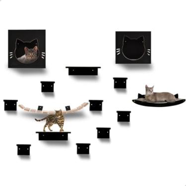 Imagem de Kit Playground Para Gatos Casinha em Mdf Preto Premium Super Resistente com Carpete Marrom