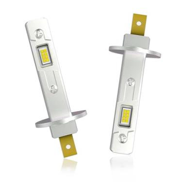 Imagem de GKmow Pack-2 lâmpadas de carro H1, lâmpadas de farol de neblina tamanho mini 1:1, kit de luz de carro H1, luzes automotivas 12-24V, universais para a maioria dos carros, SUVs e Vans (branco)