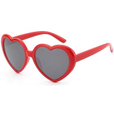 Imagem de IOHLNG Óculos de sol de coração para mulheres homens grandes óculos de sol modernos em forma de amor retrô adorável moda lindos óculos de sol, Armação vermelha + lente cinza claro (para interior), Large