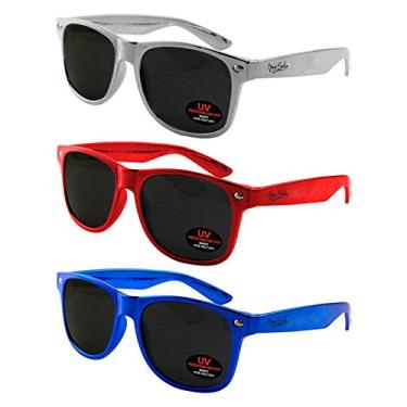 Imagem de Óculos de sol para homens, mulheres e crianças da Ray Solée - Pacote com 3 lentes coloridas com proteção UVA e UVB, Red,blue,silver, One Size Fits All