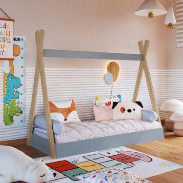 Imagem de Cama Montessori Infantil Tipo Cabana Azul - Completa Móveis