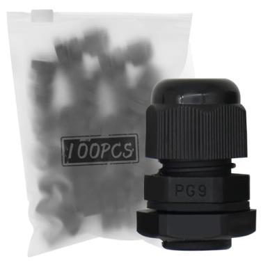 Imagem de MAKERELE Prensa-cabos de plástico preto PG9 Ferramenta de glândula de cabo Nylon impermeável IP68 Glândulas de fio ajustável para fio de 4 mm-8,2 mm (100 peças), com gaxetas, em saco