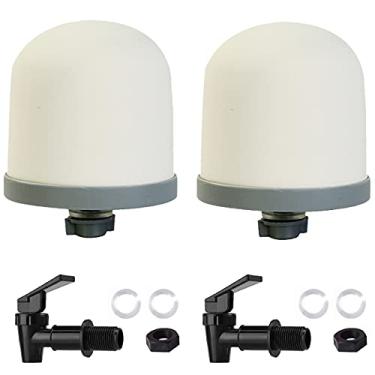 Imagem de HUI NING Kit de substituição de filtro de água e torneira de cerâmica para bancada, balde de água doméstico, sistemas de filtragem de refrigerador de água (2 filtros de cúpula e 2 torneiras pretas)