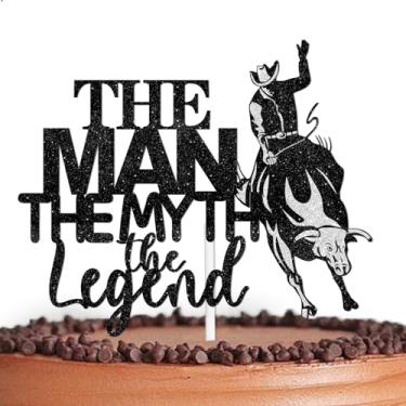 Imagem de Black Glitter Cake Topper Pick for The Man The Myth The Legend Cowboy Theme Decor Supplies Male Daddy Happy Father's Day Brithday Family Party Decorations
