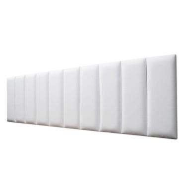 Imagem de Placas Cabeceira Modulada Adesiva King Estofada 200cm x 60cm Kit 10 Placas - Courino Branco