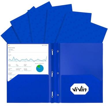 Imagem de ViVin Pasta de plástico resistente, pacote com 10, 2 pastas de bolso com pinos, comporta folhas de tamanho de 21 x 11 cartas, pastas de plástico com bolsos e pontas, para escritório, escola e casa -