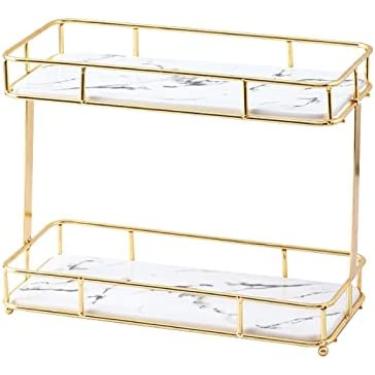 Imagem de Prateleira organizadora de maquiagem, expositor de perfumes de joias com bandeja, caixa de armazenamento de cosméticos para bancada de banheiro de mesa, branco, 32x16x25cm